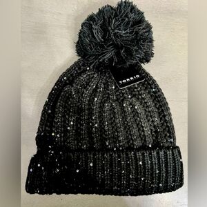 Torrid Black Knit Beanie with Pom Pom